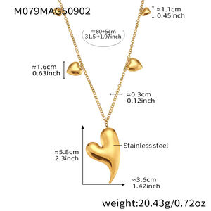Classic Irregular Heart Stainless Steel Waterproof Gold Color Women's Long Necklaces h5
