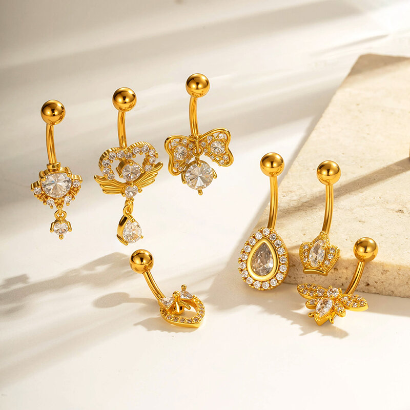1 Piece Bow Knot Copper Gold Color Zircon Navel Piercings