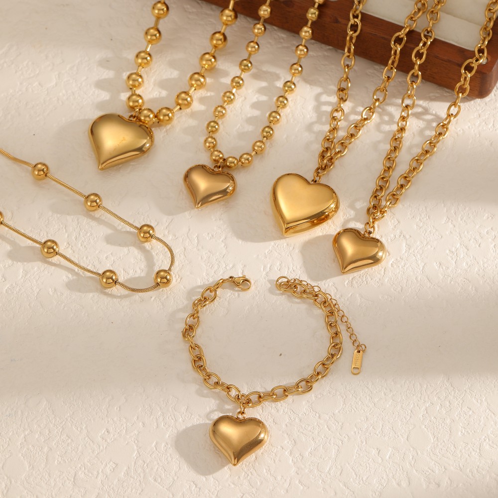 1 Piece Heart Stainless Steel Waterproof Gold Color  Pendant Necklace h5 Picture2