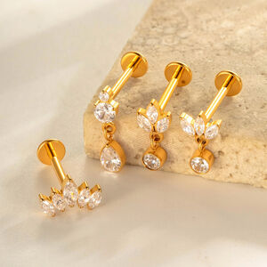 1 Piece Classical Droplet Titanium Alloy Gold Color Zircon Women's Piercing Earrings h5 Picture3
