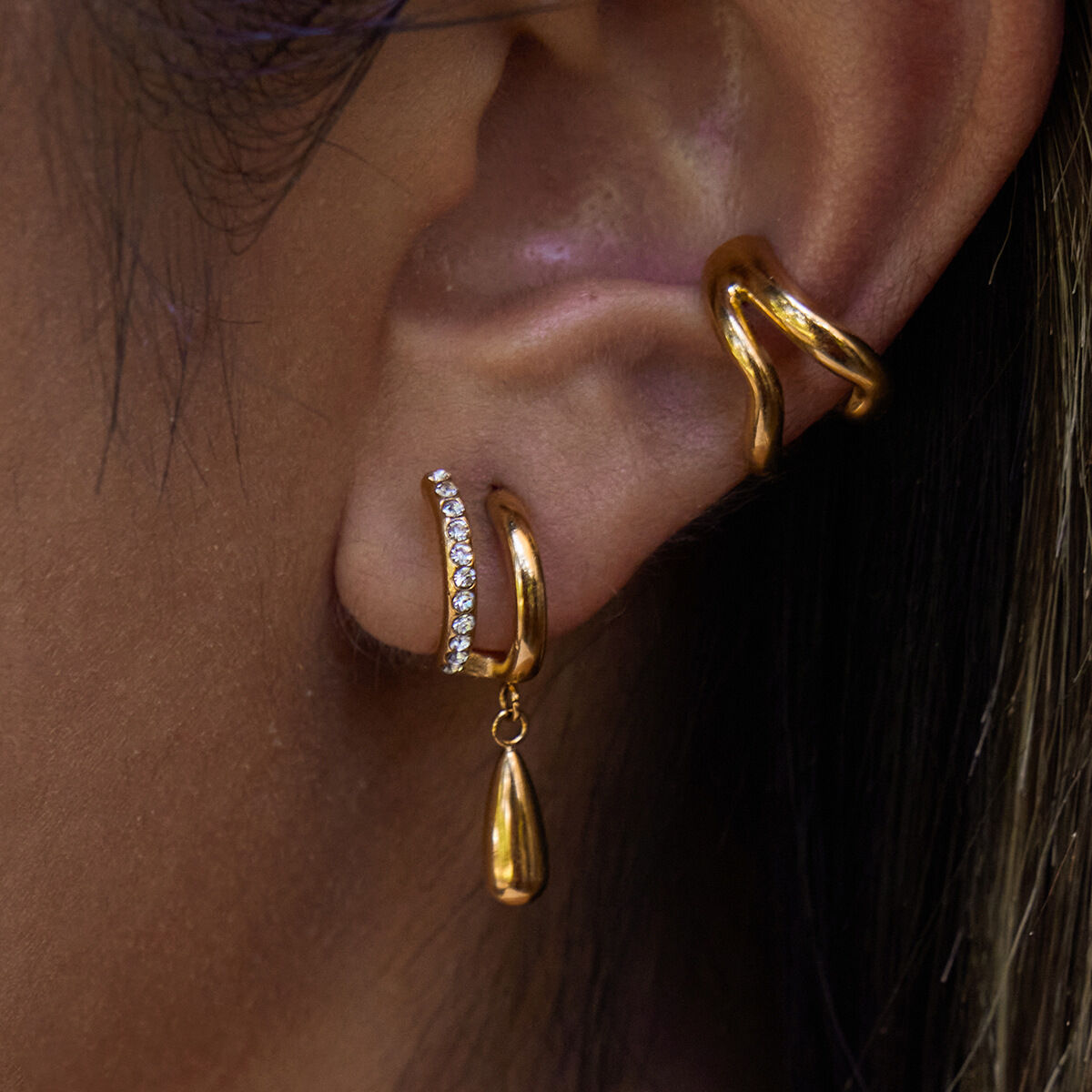 1 paio di splendidi orecchini pendenti da donna in acciaio inossidabile color oro con zirconi 2