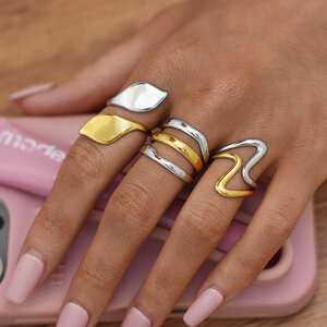 1 pezzo di anelli da donna in acciaio inossidabile color oro e argento misti h5 Immagine5