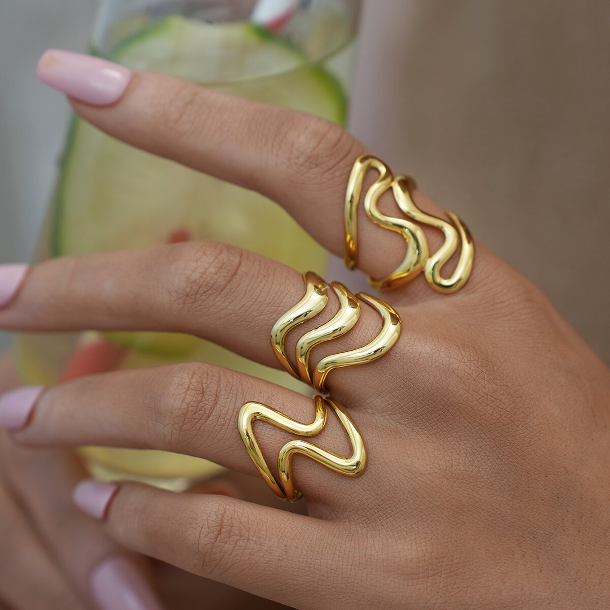 1 Piece Simple  Daily Irregular Shape Stainless Steel Waterproof  Gold Color Women's Statement Rings Picture4
