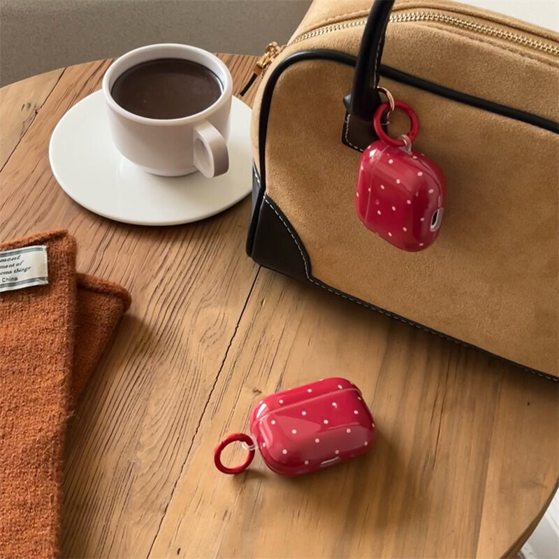 1 funda para auriculares vintage burdeos con lunares para mujer 2