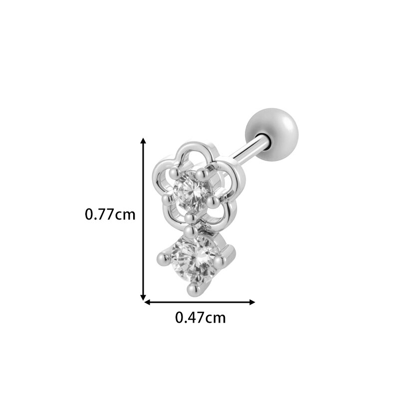 1 Piece Flower Heart Copper Gold Color Zircon Piercing Earring Picture2