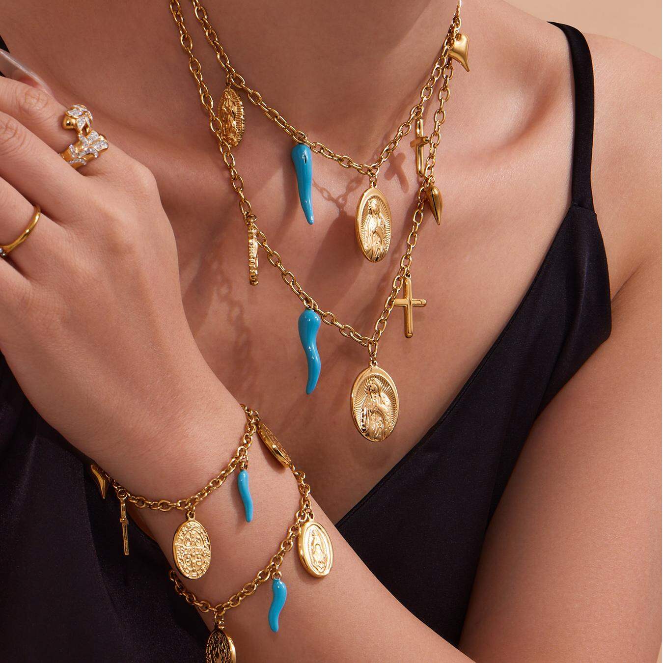 Luxurious Series Retro Madonna Stainless Steel Waterproof Gold Color Women's Jewelry Sets