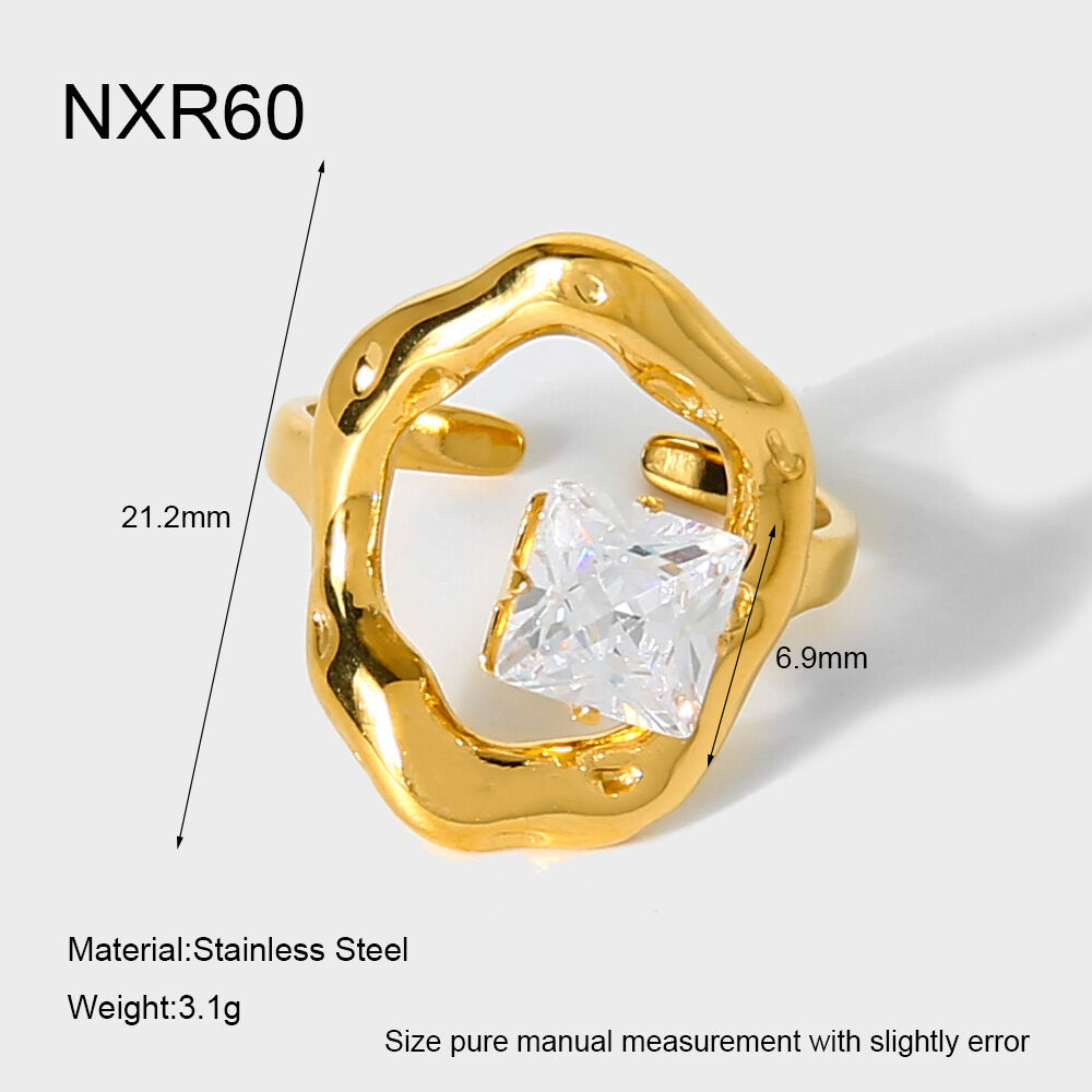 1 Piece Romantic Elegant Circle Rectangle Stainless Steel Waterproof Zircon Women‘s Statement Rings