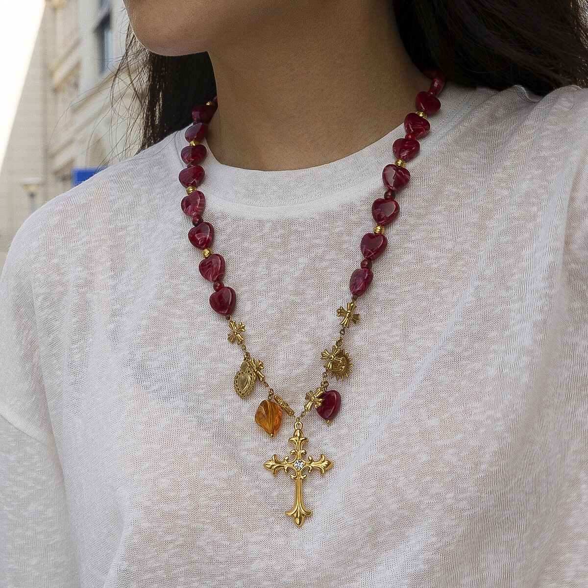 Collar De Cuentas Acrílicas Con Forma De Corazón De 1 Pieza
