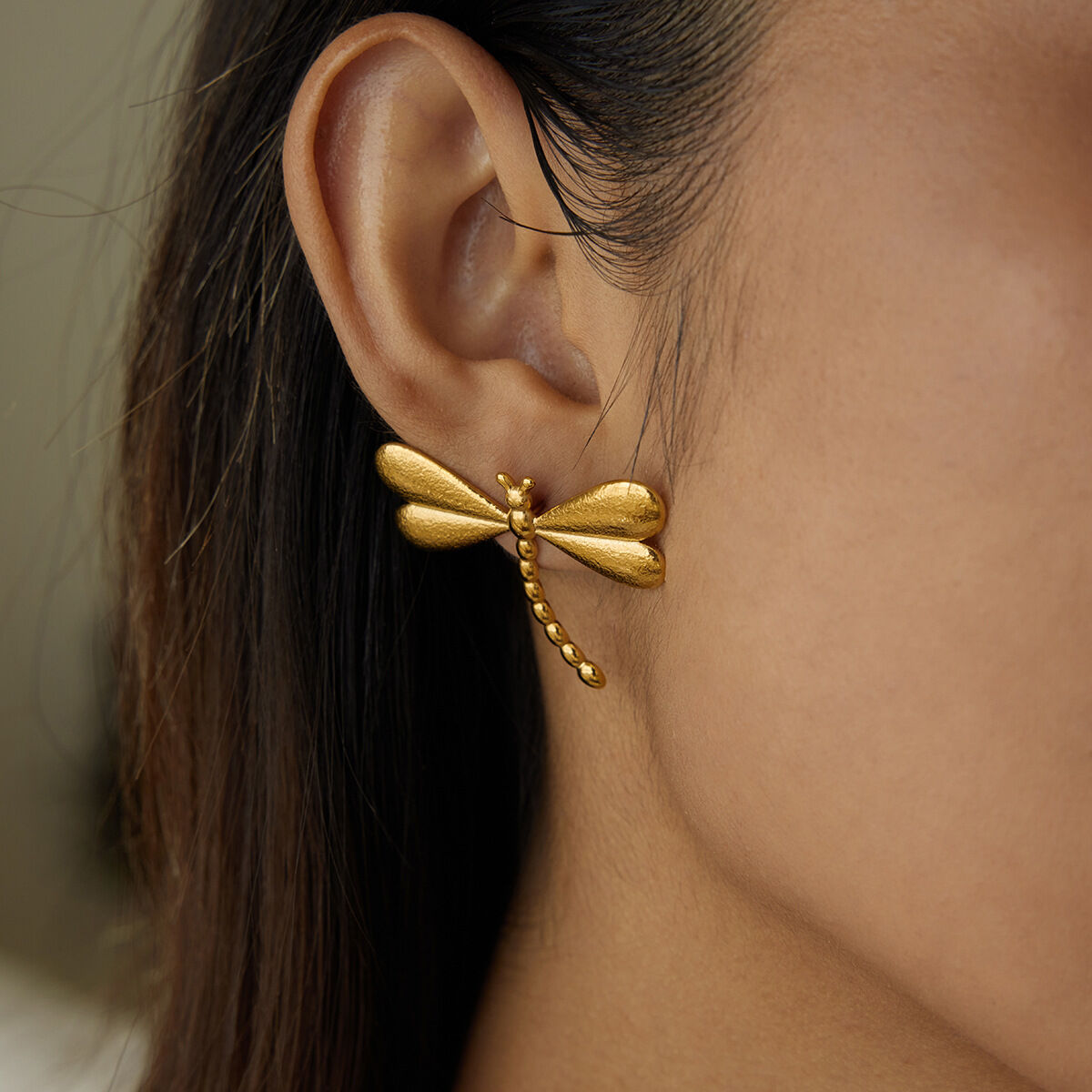 1 Pair Gorgeous Dragonfly Stainless Steel Waterproof Gold Color Women's Stud Earrings