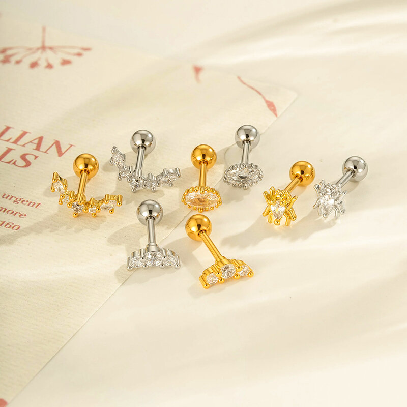 1 orecchino piercing in zircone color rame e oro