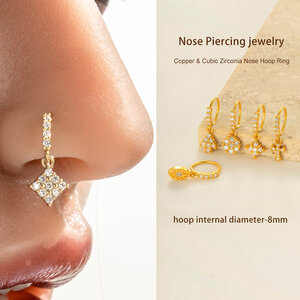 1 Piece Cross Copper Gold Color Zircon Nose Stud h5 Picture4