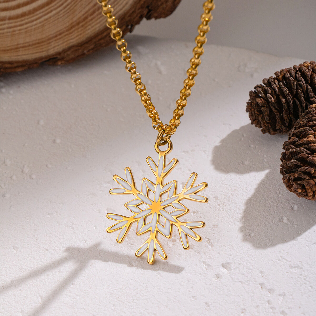 1 Piece Snowflake Stainless Steel Waterproof Gold Color Pendant Necklace