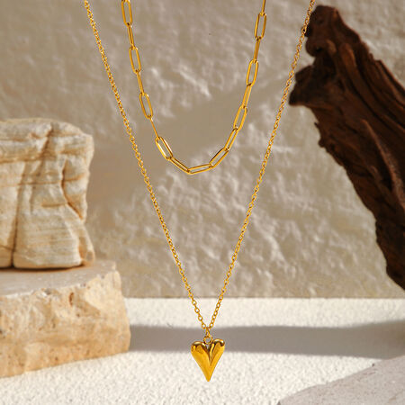 1 Piece Heart Stainless Steel Waterproof Gold Color Layered Necklace
