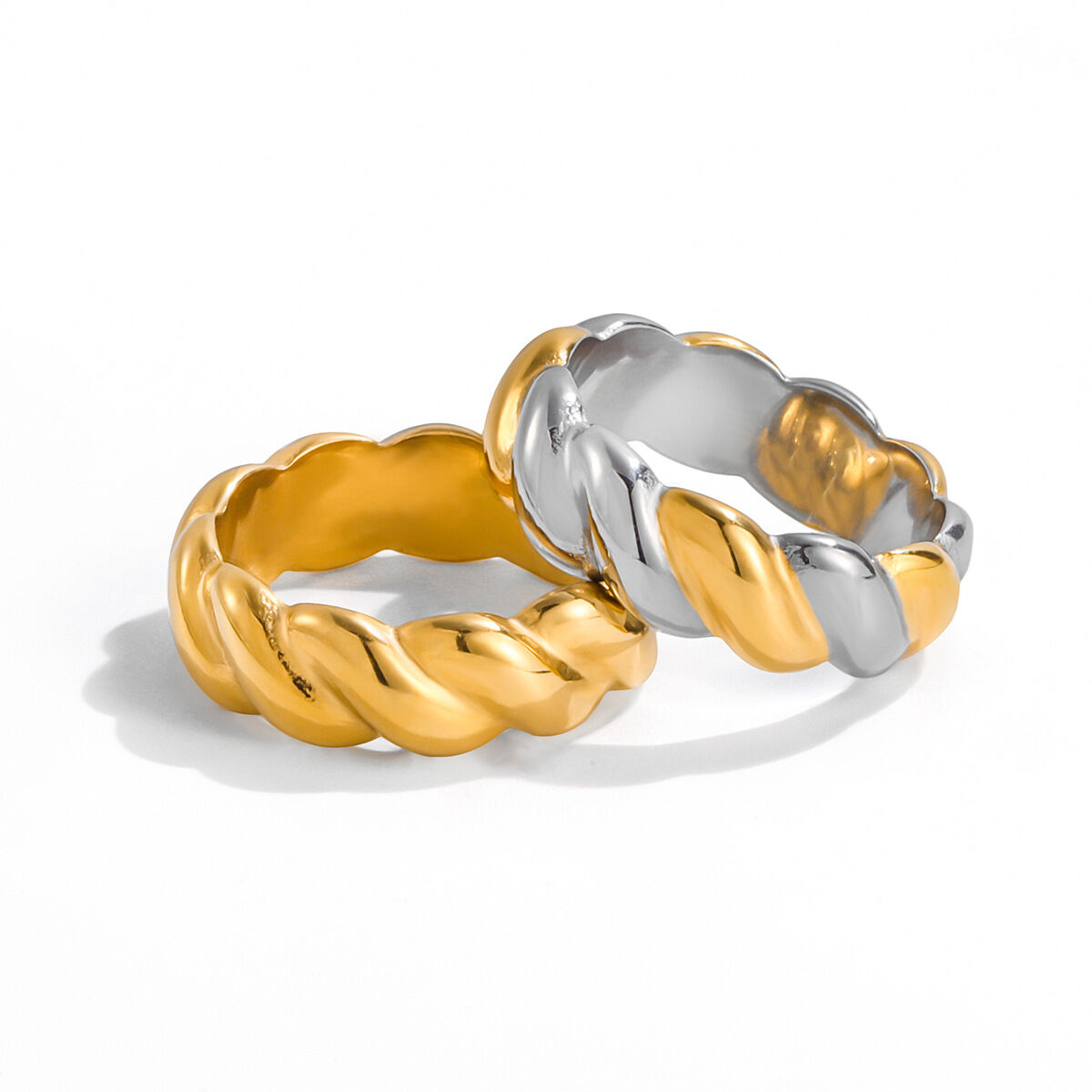 1 Piece Classic Twist Mixed Gold&Silver Colors Stainless Steel Waterproof Women's Minimalist Rings h5 Picture6