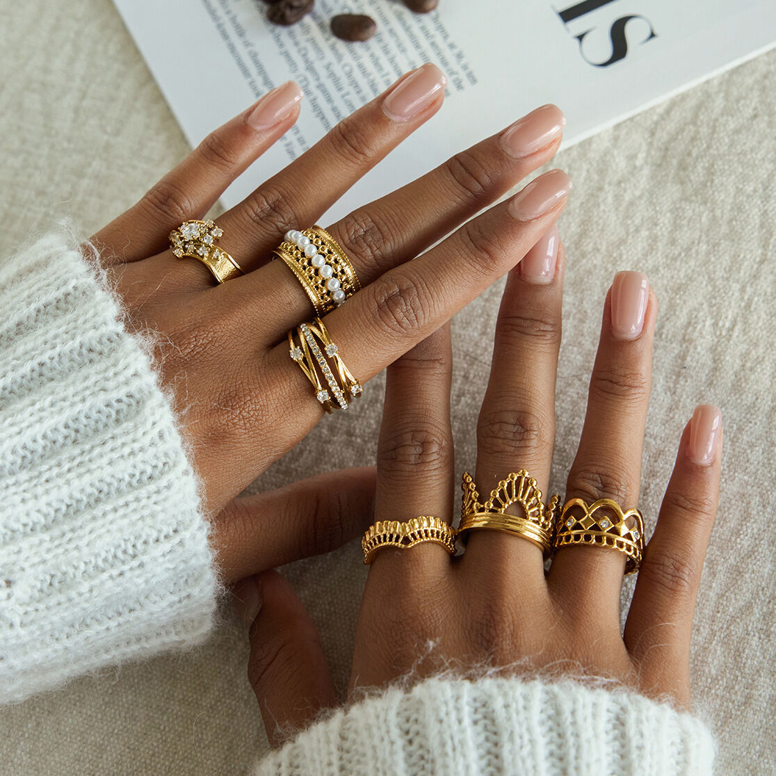 1 Piece Elegant Woven Lace Stainless Steel Waterproof Gold Color Women's Gemstone Rings