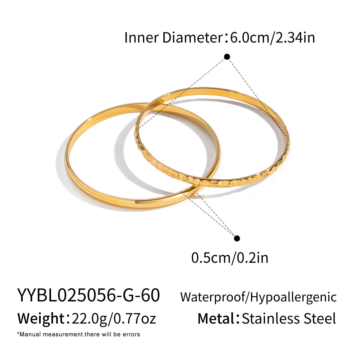 1 Piece Solid Color Circle Stainless Steel Waterproof Bangle 