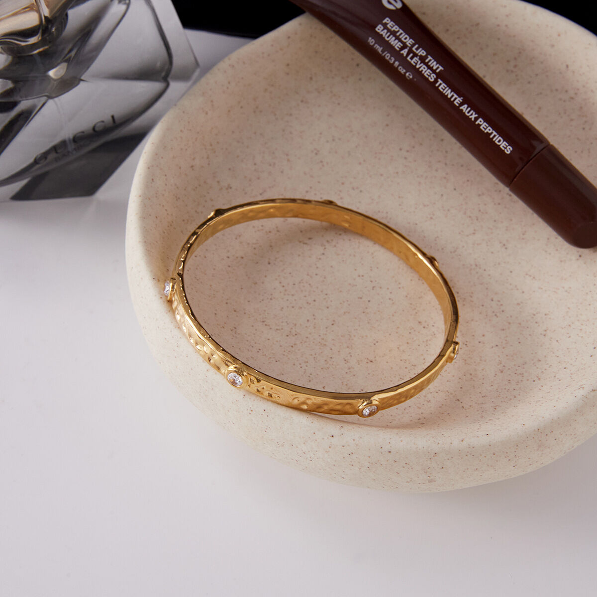 1 Piece Hammer Pattern Stainless Steel Waterproof Gold Color Zircon Women's Bangles Picture7