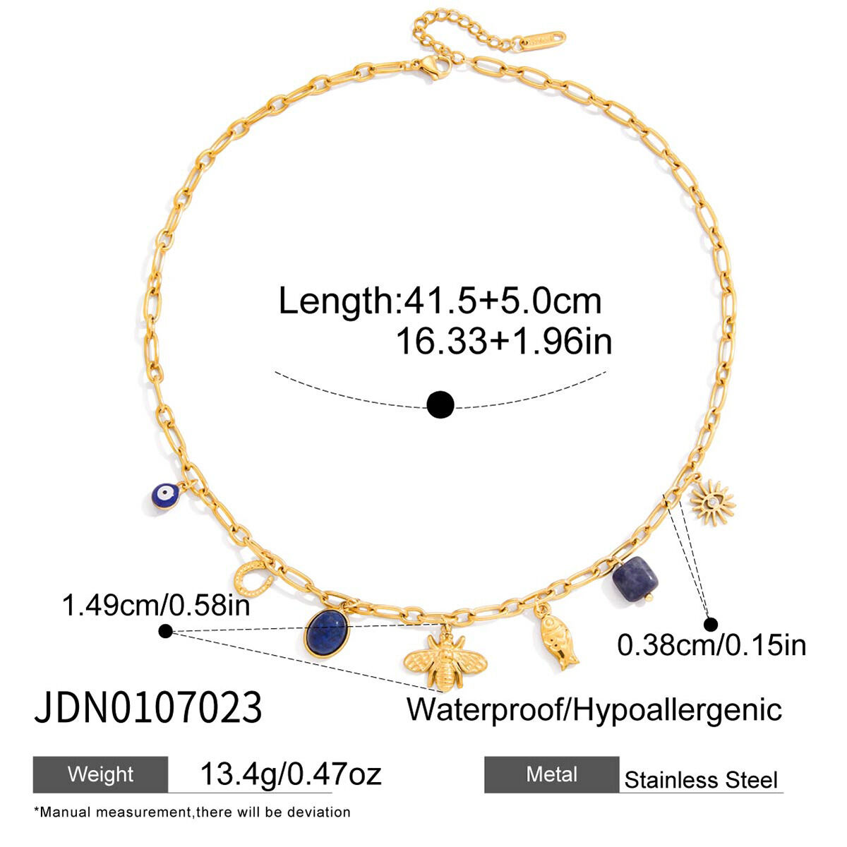 1 Piece Luxurious Bee Lapis Lazuli Stainless Steel Waterproof Gold Color Women's Pendant Necklaces Picture2