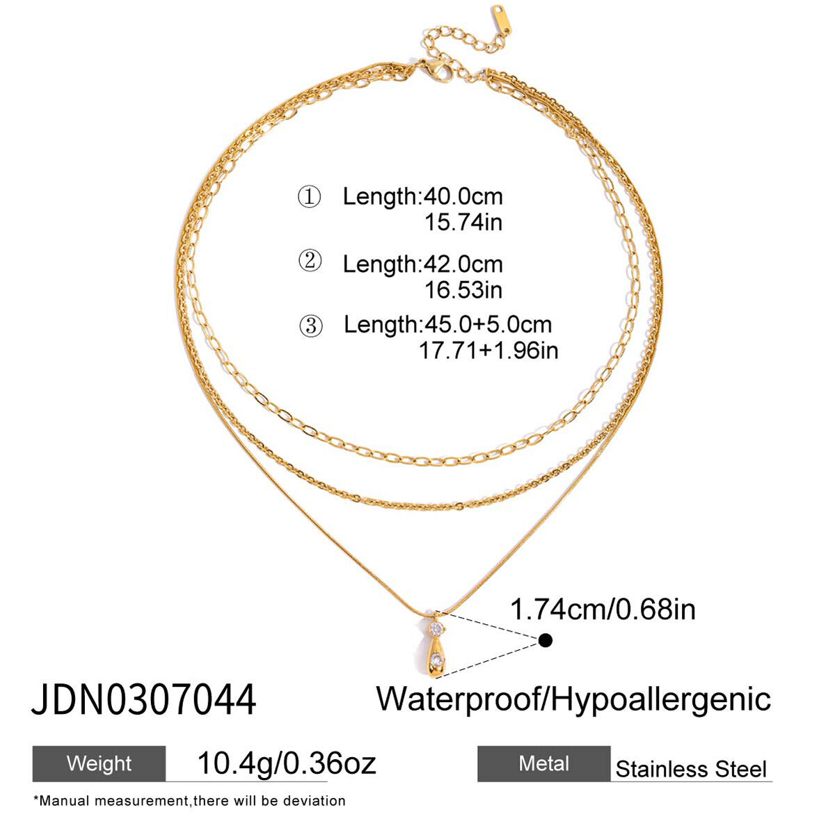 1 Piece Classic Droplet Stainless Steel Waterproof Gold Color Zircon Women's Layered Necklaces h5 Picture2