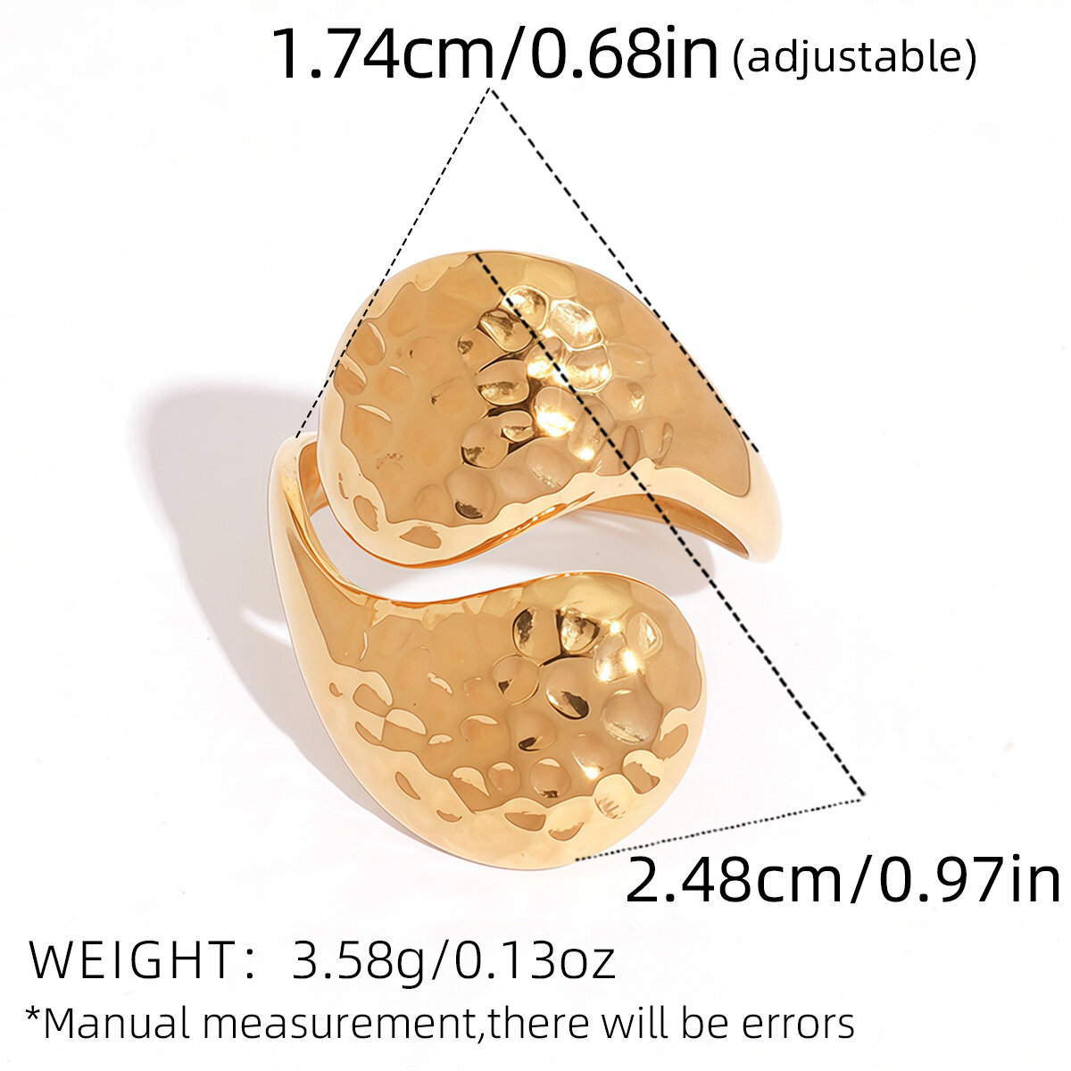 1 Piece Simple Irregular Shape Hammer Pattern Stainless Steel Waterproof  Women’s Statement Rings Picture2