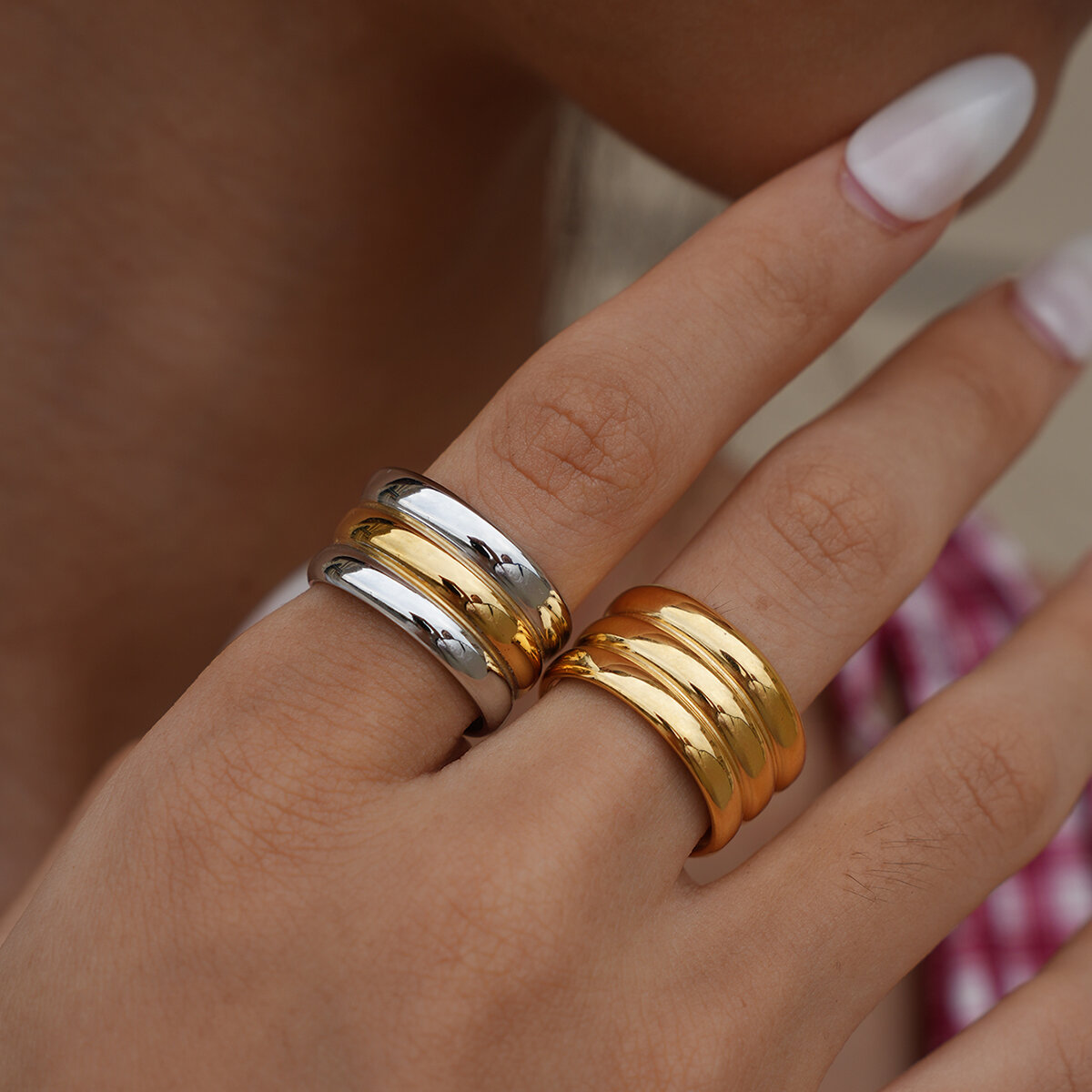 1 Piece Classic Strip Stainless Steel Waterproof Gold&Silver Color Statement Rings Picture5