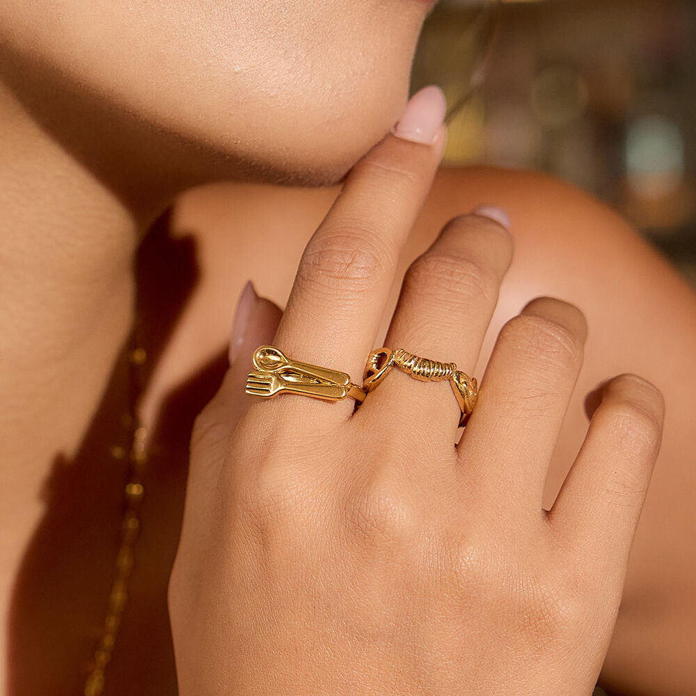 1 Piece Designable Croissant Stainless Steel Waterproof Gold Color Statement Rings Picture4