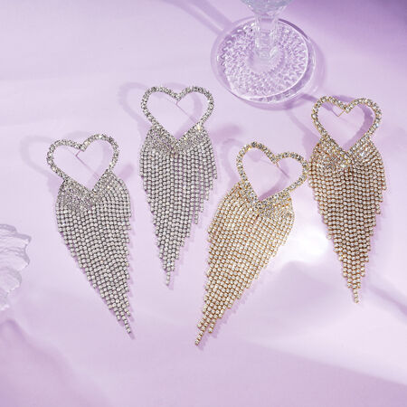 1 Pair Festive Series Heart Tassel Copper Party Earrings