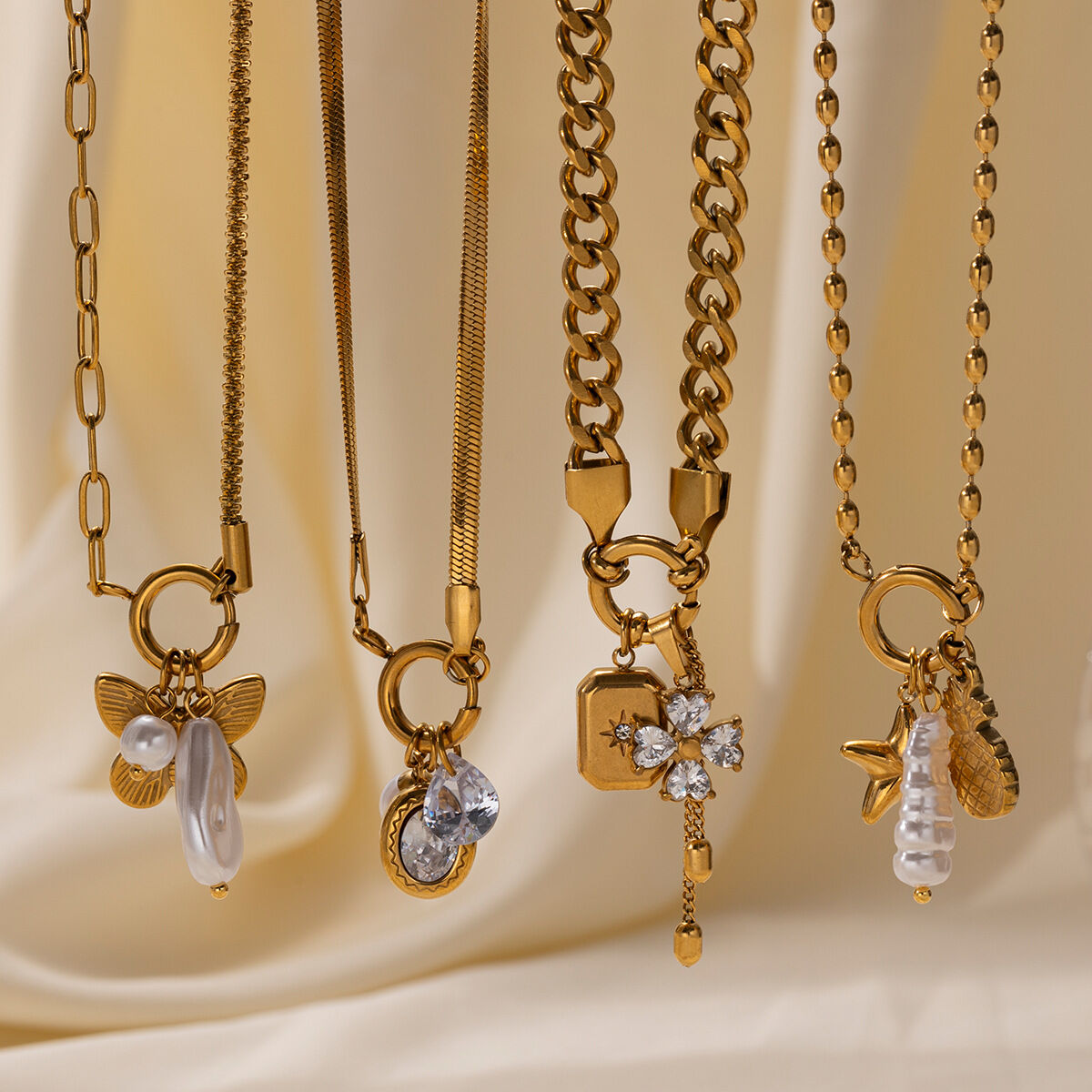 1 Piece Flower Butterfly Stainless Steel Waterproof  Gold Color Pendant Necklace