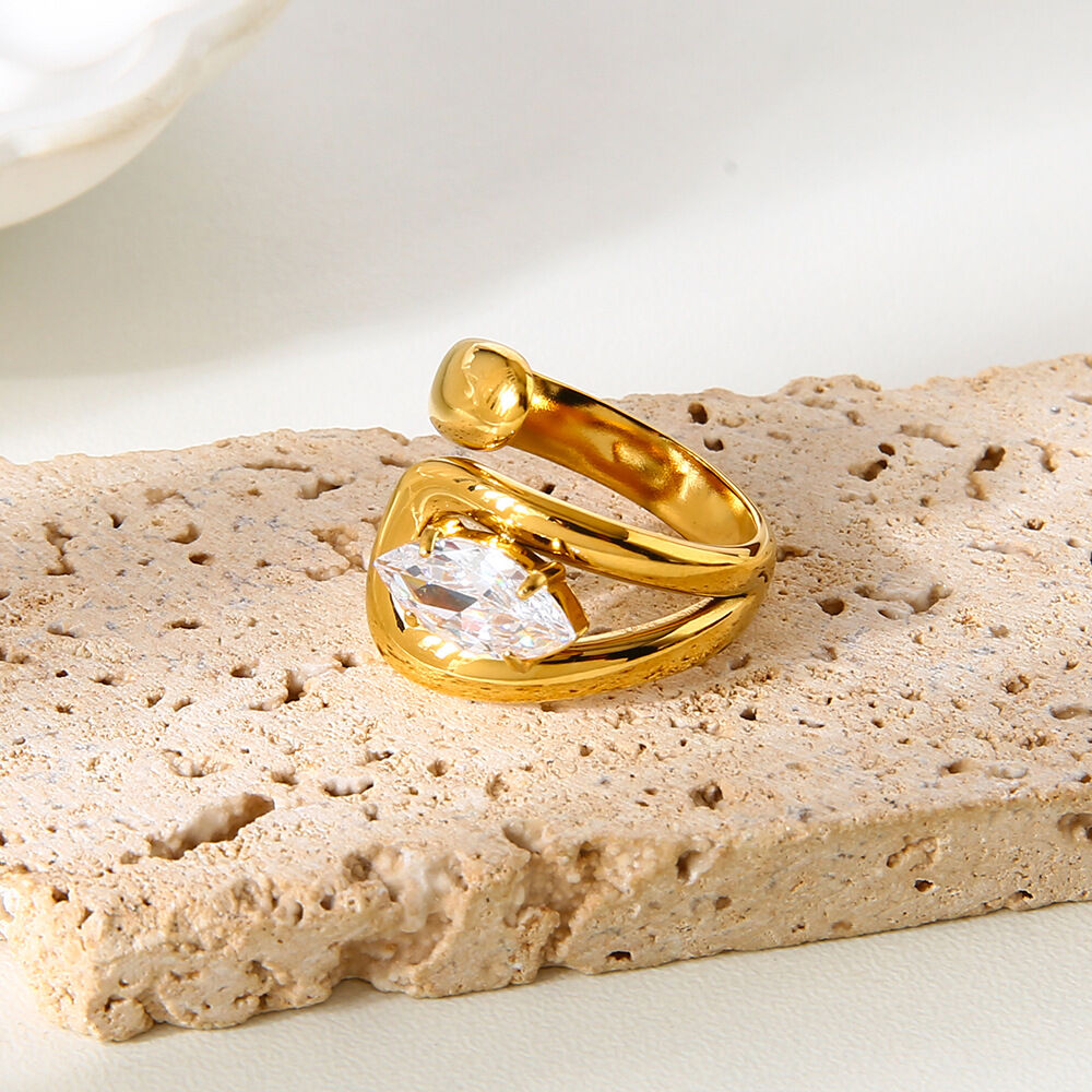 1 Piece Luxurious  Elegant Irregular Shape Stainless Steel Waterproof   Zircon Statement Rings