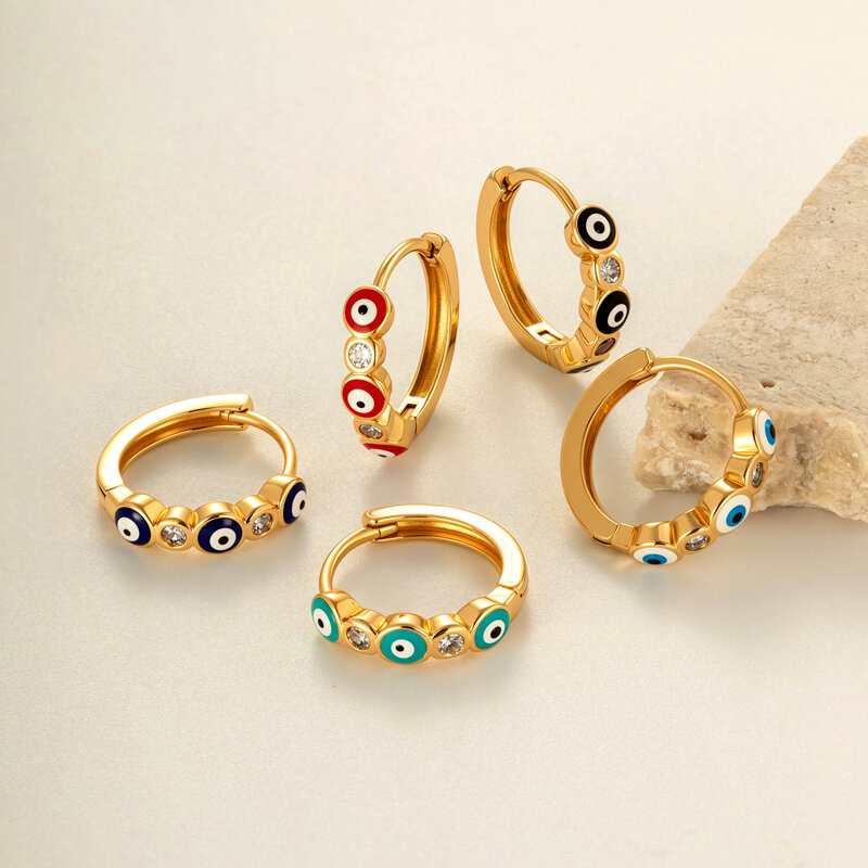 1 Piece Eye Pattern Copper Gold Color Zircon Women's Hoop Earrings