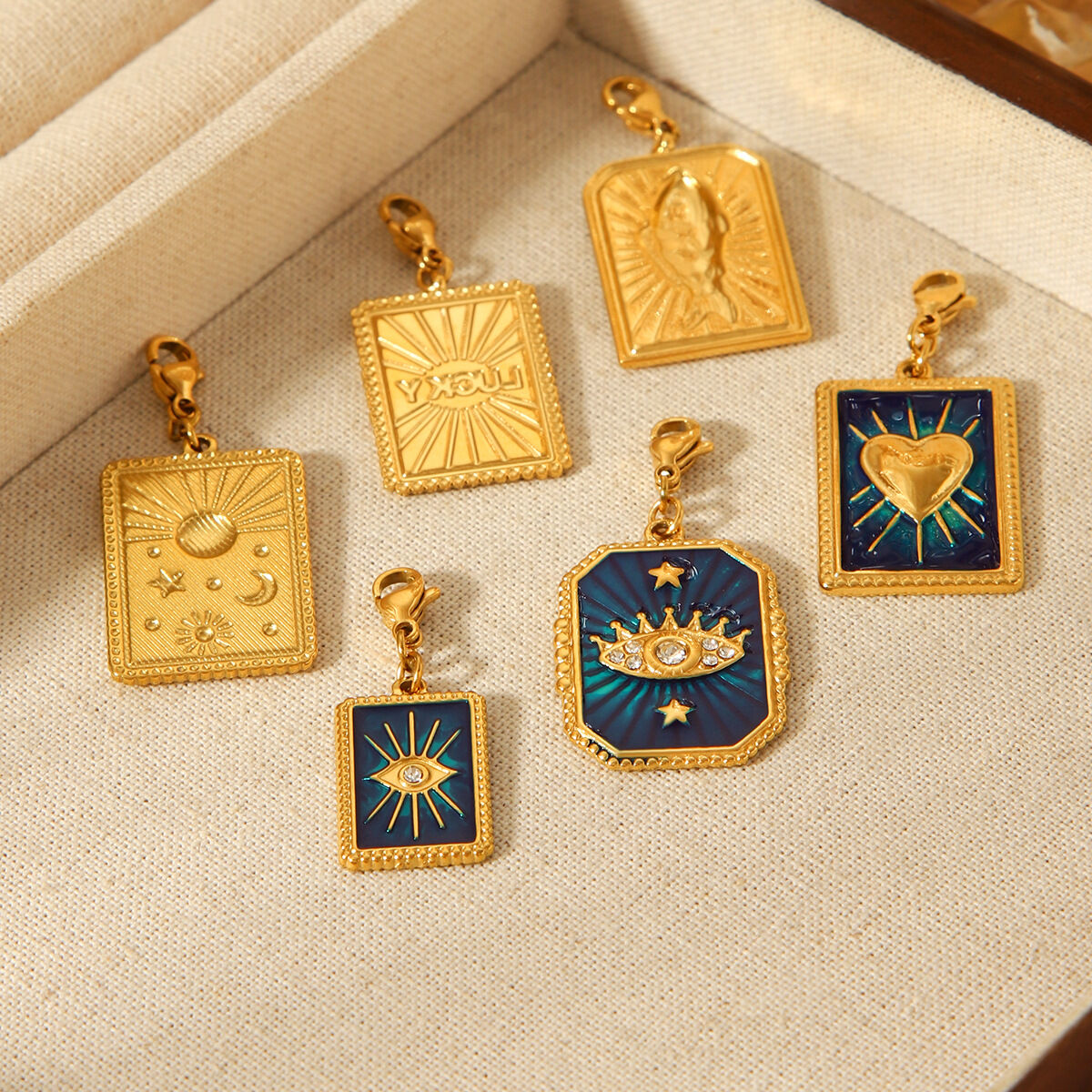 1 Piece Devil's Eye Star Moon Stainless Steel Waterproof Gold Color Zircon Women's Pendants Picture5