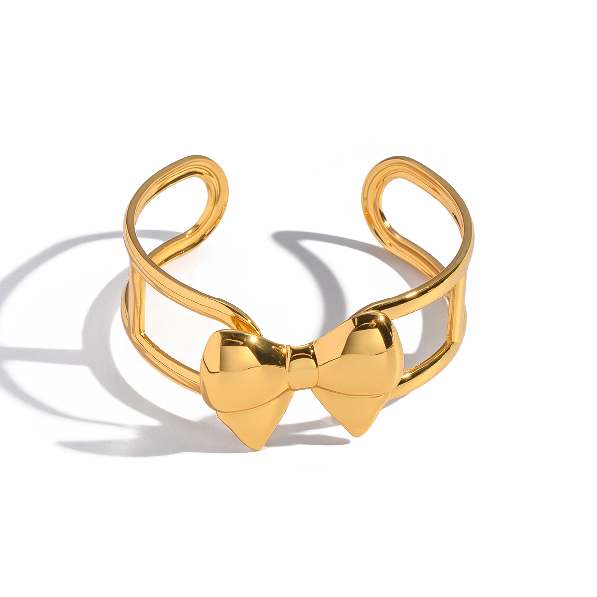 1 Piece Sweet Bow Knot Stainless Steel Waterproof  Gold Color Cuff Bracelet Picture5