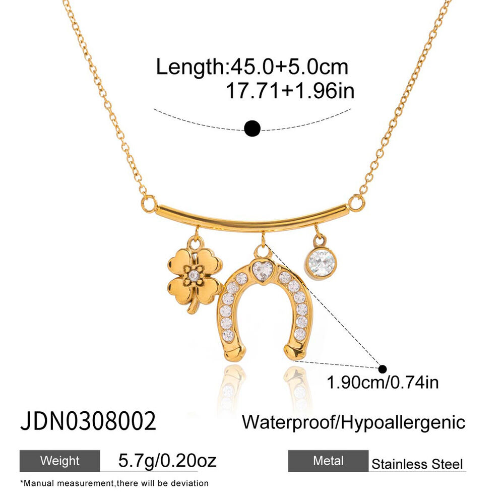 Luxurious Horseshoe-shaped Stainless Steel Waterproof Gold Color Zircon Women's Jewelry Sets Picture2