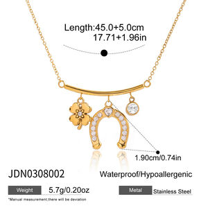 Luxurious Horseshoe-shaped Stainless Steel Waterproof Gold Color Zircon Women's Jewelry Sets h5 Picture2
