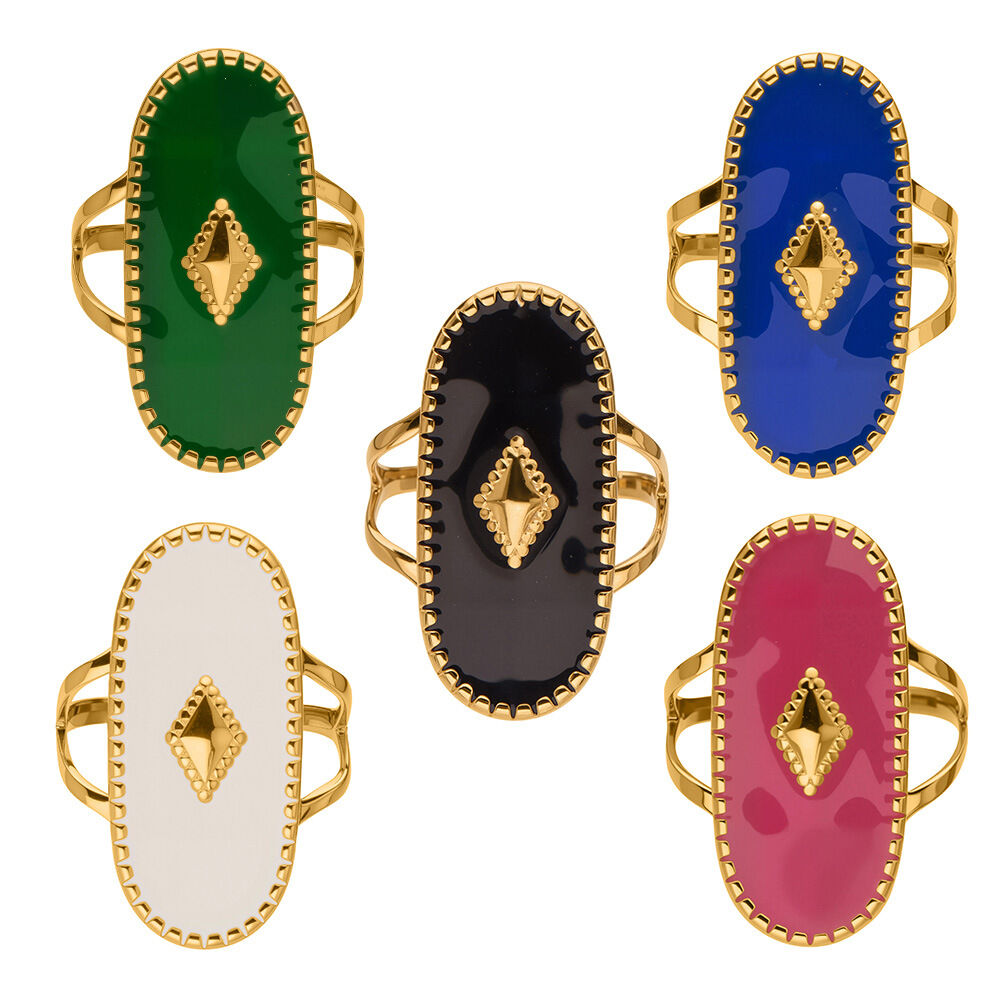 1 Piece Polychrome Oval Stainless Steel Waterproof Gold Color Statement Rings Picture2