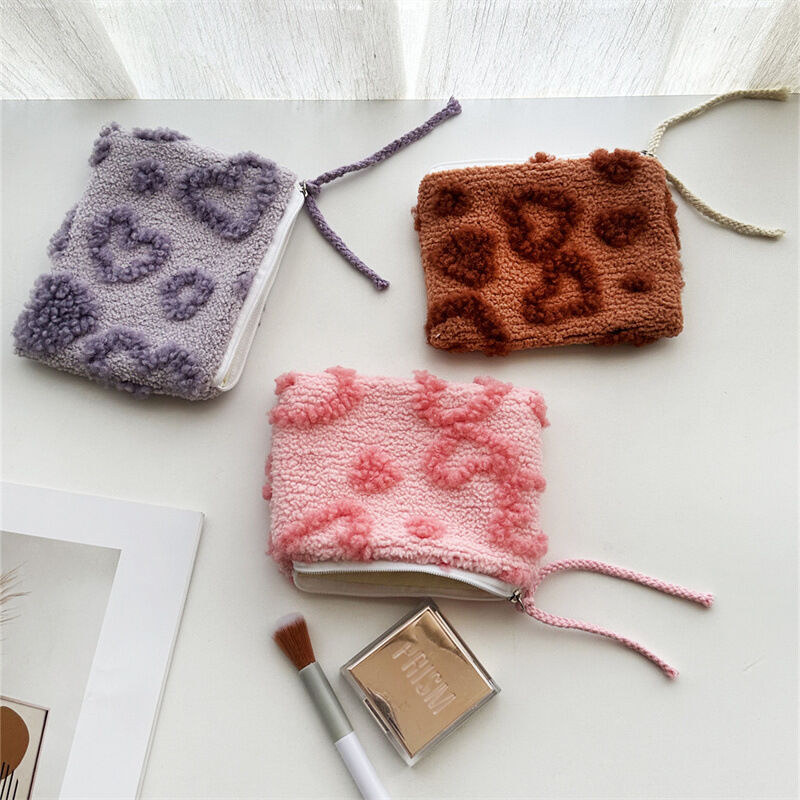 1 Piece Romantic Cute Compact Plush Flower Women's Makeup Bags Picture3