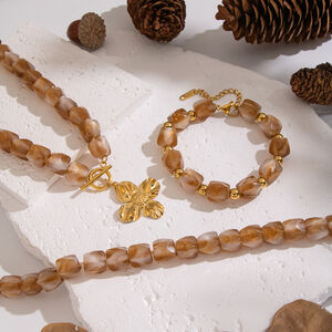 Irregular Shape Resin Beads Flower Pendant Necklace Set h5 Picture4