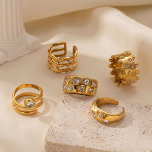 1 Piece Star Stainless Steel Waterproof Gold Color Statement Ring h5 Picture2