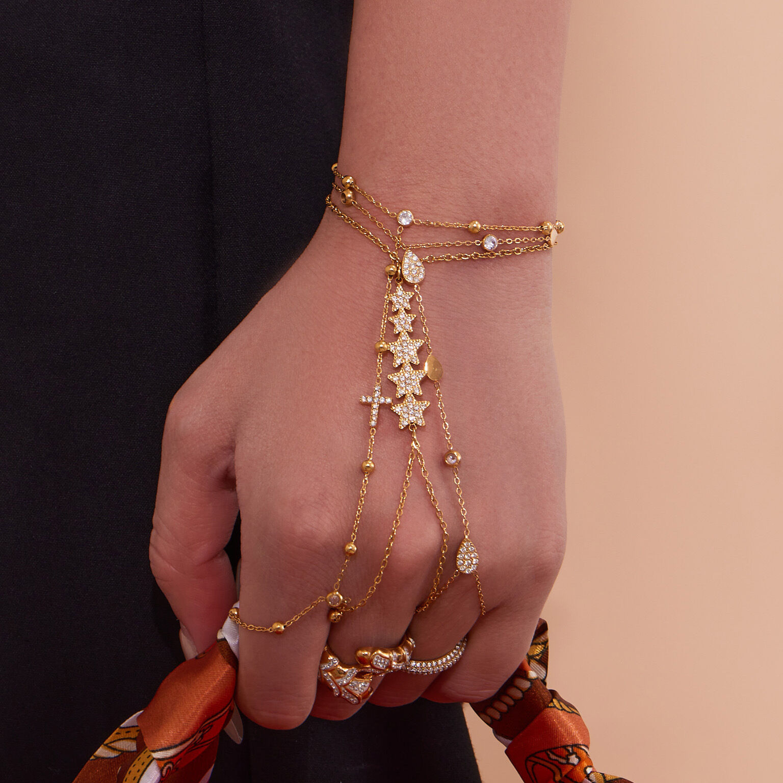 1 Piece Classic Star Stainless Steel Waterproof Gold Color Zircon Women's Chain Bracelets 2