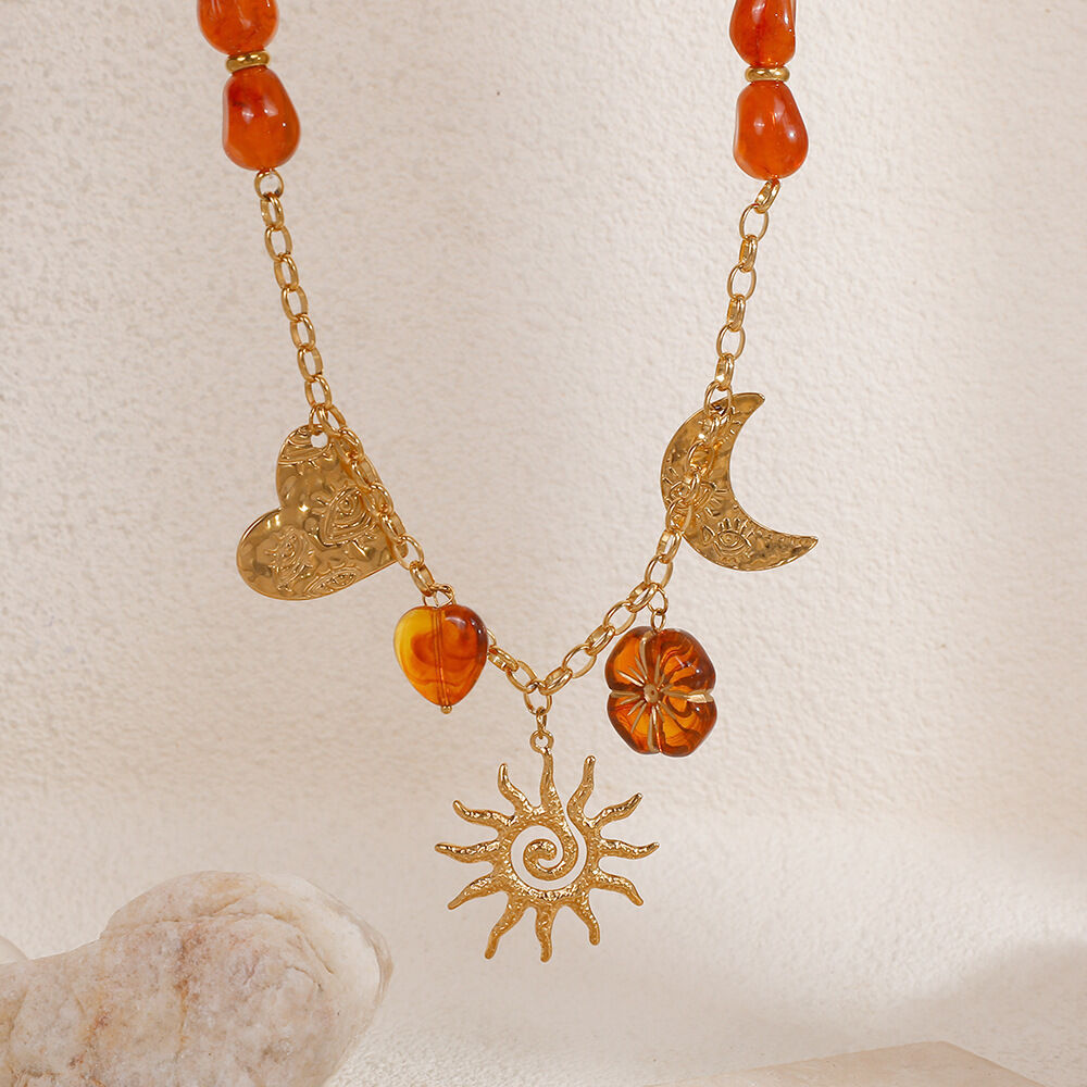 1 Piece Ethnic DIY Flower Heart Sun Stainless Steel Waterproof Women's Beaded Necklaces Picture3