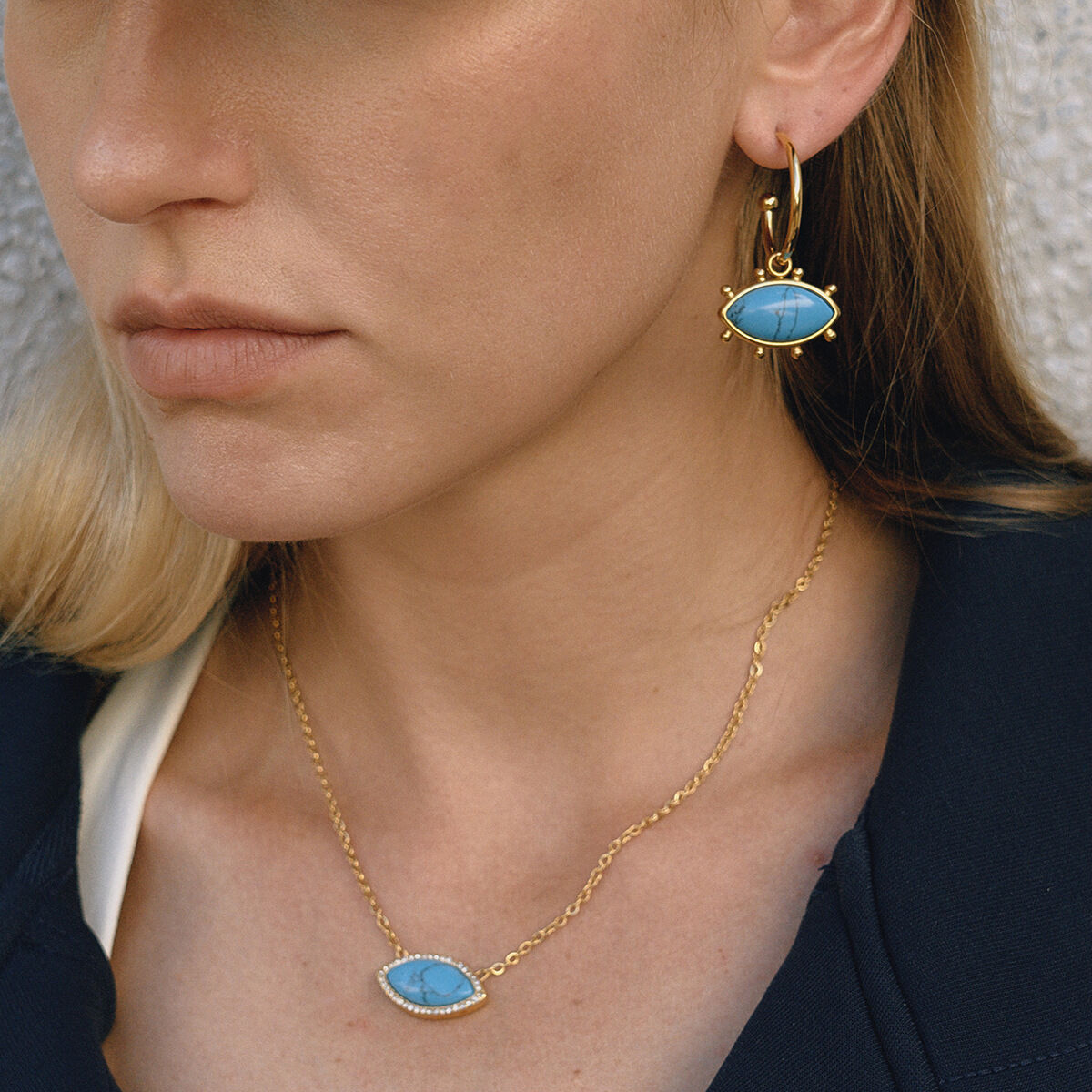 Classic Devil's Eye Calaite Stainless Steel Waterproof Gold Color Women's Jewelry Sets Picture3