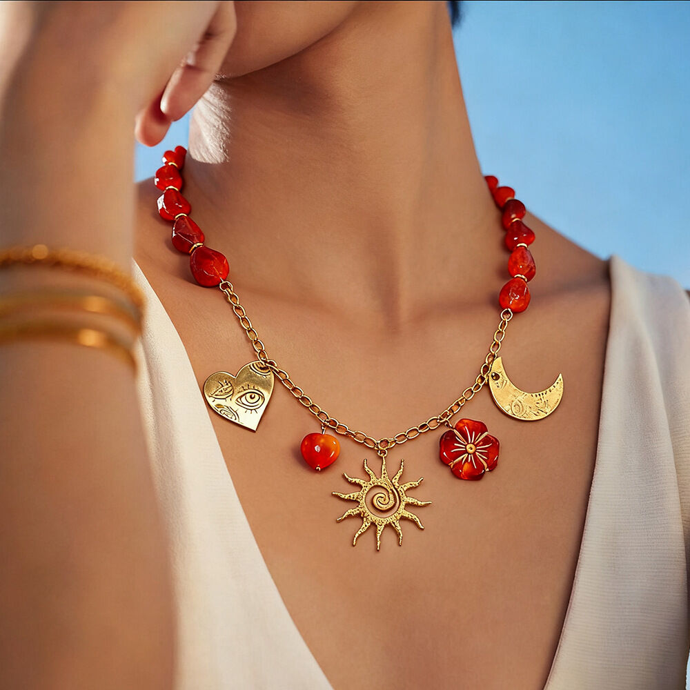 1 pezzo etnico fai da te fiore cuore sole collana di perline da donna in acciaio inossidabile impermeabile