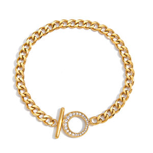 1 Piece Luxurious OT Zircon Chain Stainless Steel Waterproof Gold Color Women's Chain Bracelets h5