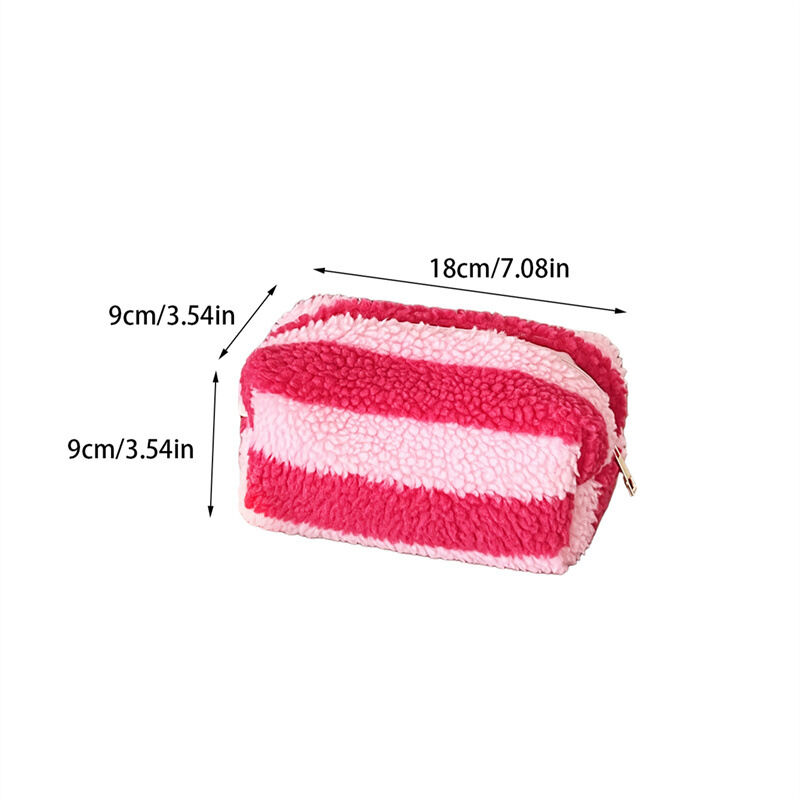 1 Piece Simple Classic Red Striped Plush Women's Makeup Bags Picture2