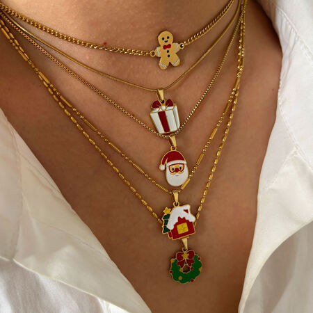 Collana con ciondolo color oro impermeabile in acciaio inossidabile natalizio da 1 pezzo