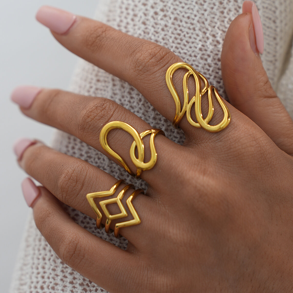 1 Piece Simple Irregular Shape Lines Stainless Steel Waterproof Women's Statement Rings h5 Picture3