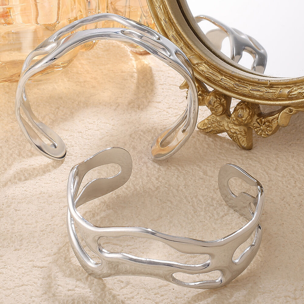 1 Piece Simple Irregular Shape Stainless Steel Waterproof Gold Color Cuff Bracelet h5 Picture2