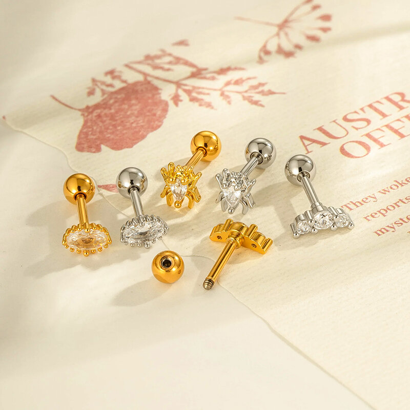 1 Piece Copper Gold Color Zircon Piercing Earring h5 Picture3
