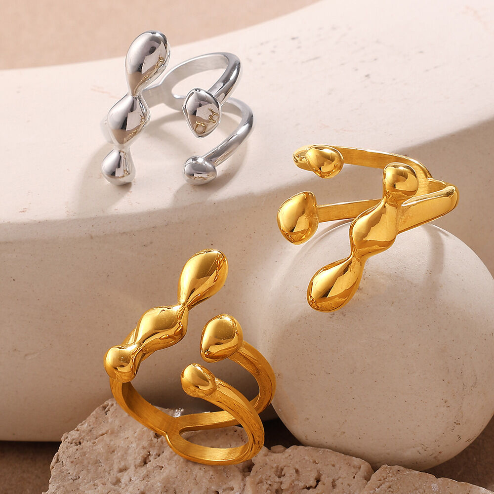1 Piece Irregular Shape Stainless Steel Waterproof Gold Color Statement Ring h5 Picture2