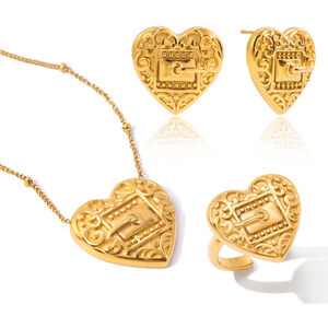 Designable Heart Stainless Steel Waterproof Gold Color Women's Jewelry Sets h5 Picture8